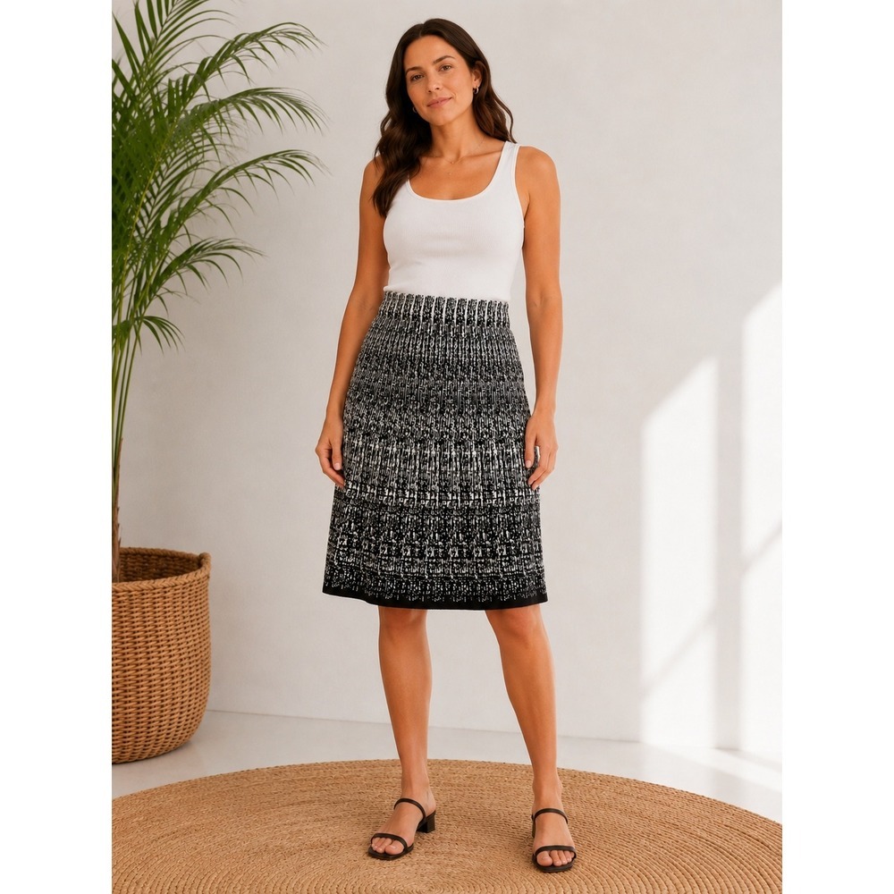 Roz & Ali Sweater Skirt Abstract A-Line Black White M Office Classic Monochrome
